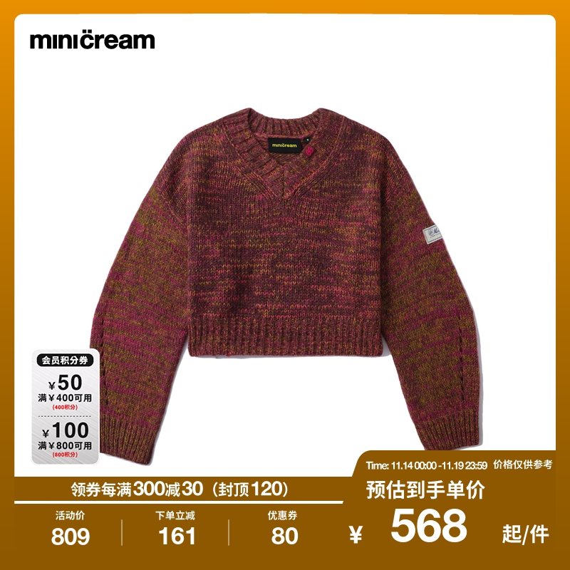 mini cream女装秋冬新品潮流短款V领针织毛衣FS307AL