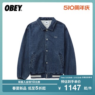 OBEY男女同款夏季新品撞色织边重工玫瑰图案牛仔夹克外套00560XXM