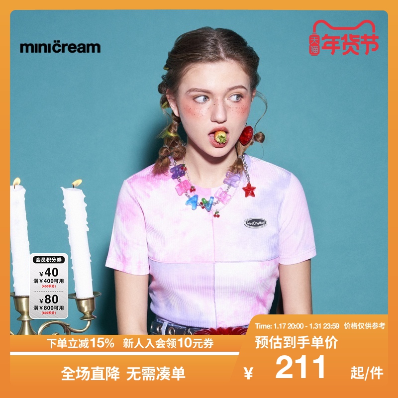 mini cream女装春夏品牌字母标签拼接短款短袖T恤7604XXI