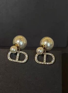 合金吊坠 精致甜贵千金CD珍珠耳环女法式高级感气质轻奢百搭耳钉