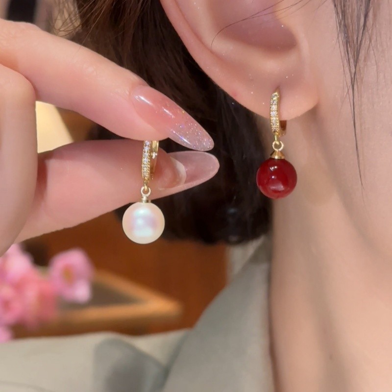 陛夏 铜合金耳饰 气质百搭珍珠耳圈耳环秋冬高级感轻奢闪钻耳扣女