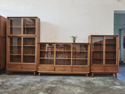 侘寂风胡桃木色实木玻璃柜储物收纳柜餐边柜株木老料酒柜书柜