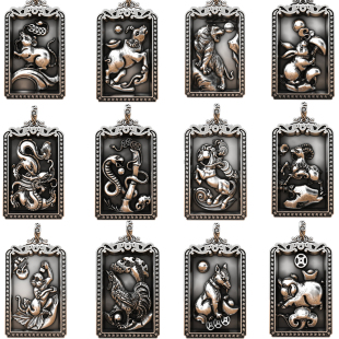 小款纯银十二12生肖吊坠蛇马鸡虎猴羊鼠牛龙项链男女银饰六合银牌