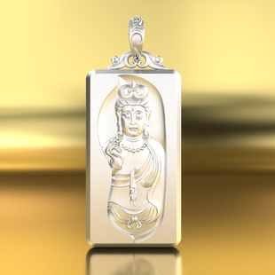 观音吊坠纯银 999足银复古实心银牌项链菩萨饰品本命年护身车挂