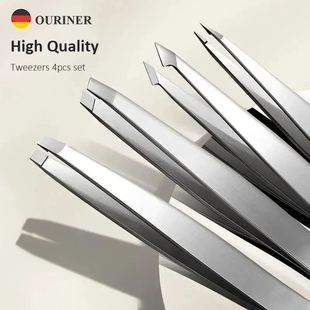 Ouriner Eyebrow Tweezers Set 4 Pcs Stainless Steel Eyebrow F