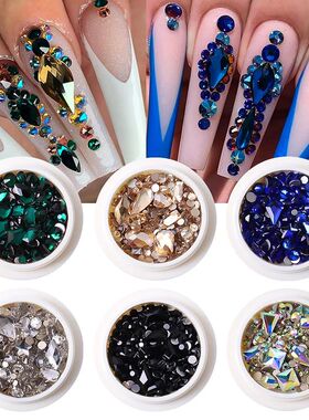 Nail Art Rhinestones Kit Mixed Size Portable Set Colorful Gl