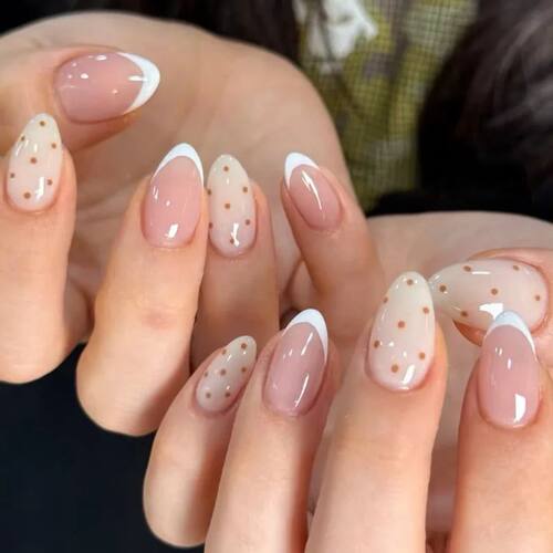 24pcs Sweet Pink Fake Nails White French Almond Press on Nai