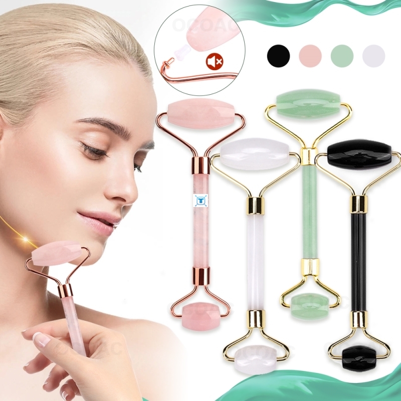 Jade Stone Rollers Massager For Face Pink Rose Quartz Natura