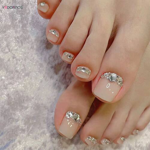 24Pcs Press on Wedding Toe Nails for Bride Short Square Fals