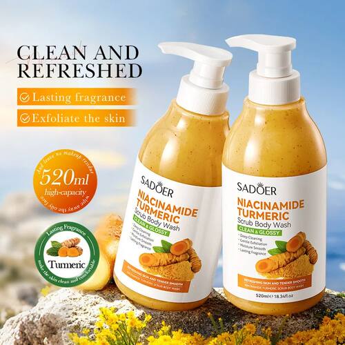 520ml Niacinamide Turmeric Scrub Body Wash:Brighten skin, Mo
