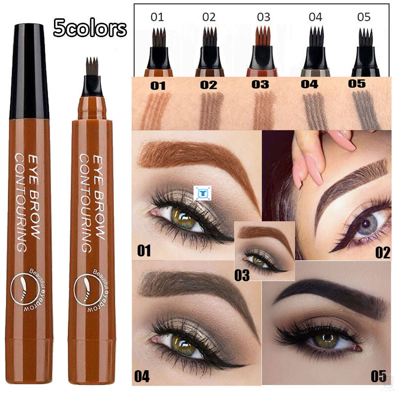 4 Head Fork Tip Eyebrow Tattoo Pen Liquid Brow Enhancer Dye