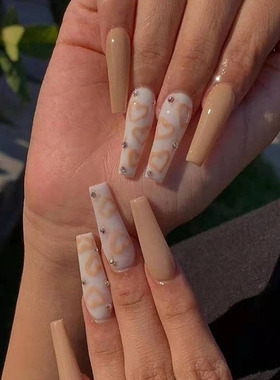 24Pcs Long Ballerina False Nail Love Patn French Coffin Fake