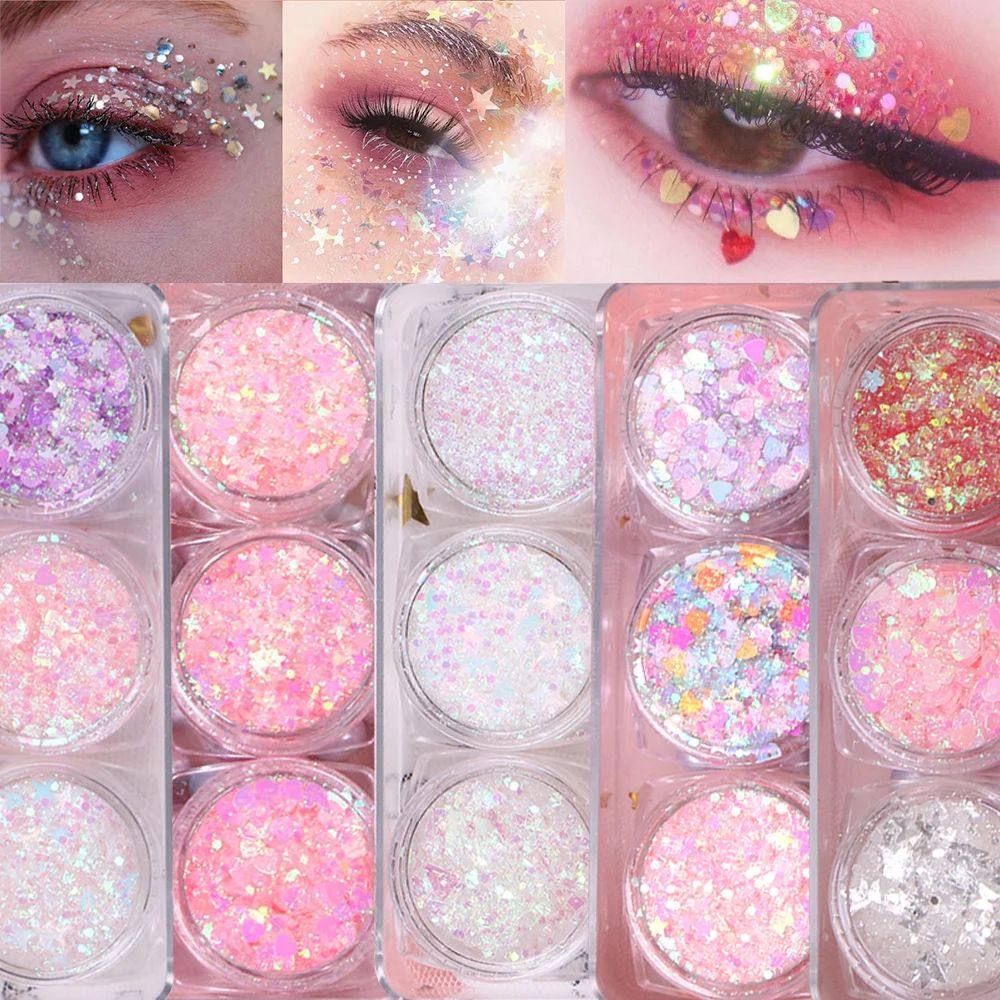 6Jar/set Eyeshadow Glitter Gel Palette Glossy Shiny Heart St