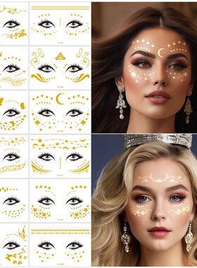 12 Sheets Bronzing Face Tattoo Sticker Music Festival Golden