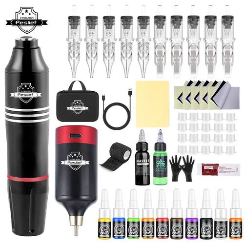 Professional Wireless Rotary Tattoo Machine Kit with 10Pcs C
