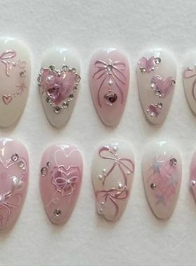 24pcs Sweet False Nail Patches Detachable Fake Nail Tips Wit