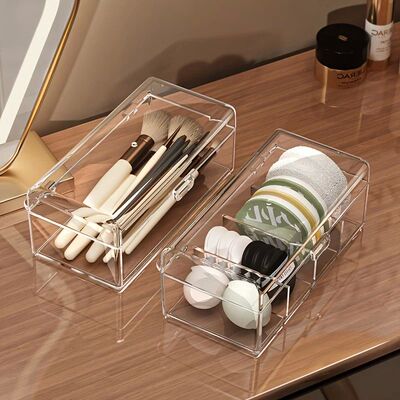 Stackable Acrylic Makeup Brushes Storage Box with Lid Clear