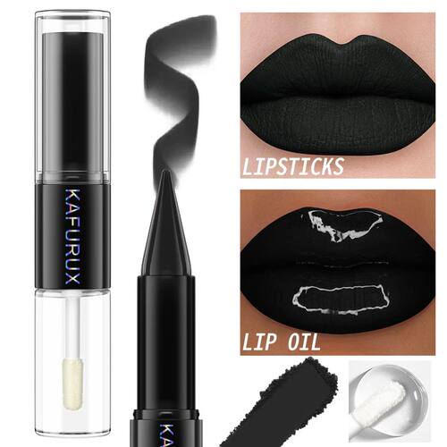 Black Matte 2 In 1  Double Head Lipstick Lip Coat Set Waterp