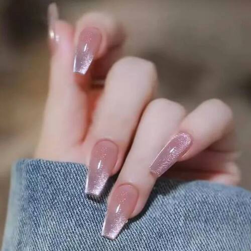 24 Pcs Cat Eye Winter Press on Nails for Gluing Long Korea F
