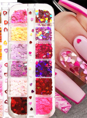 12 Grids/box Laser Love Heart Butfly Nail Sequ Mixed Color S