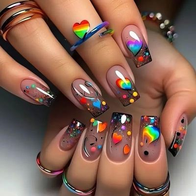 24pcs/set Medium long square fake nails for women girls cute