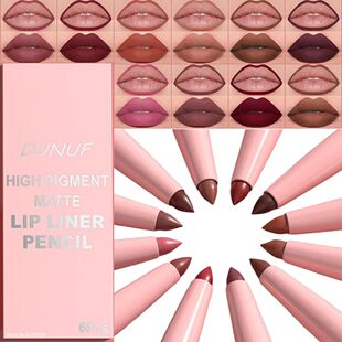 6PC Velvet Matte Lipstick Pen Nude Brown Lip Liner Pencil Ki