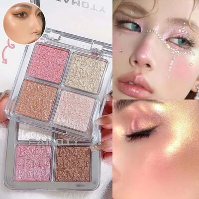 4 Color Face Highlighter Powder Palette Glitter Shimmer Natu