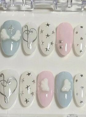 10 pieces of hand-pressed almond-shaped nails, beautiful fak