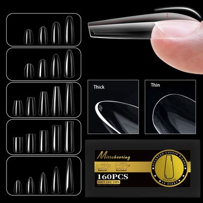 S-2XL Glossy False Nail Tips Sculpted Soft Gel Almond Coffin