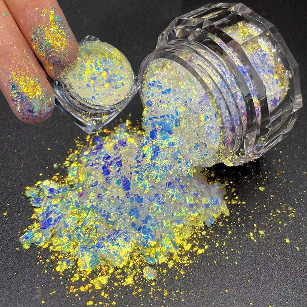 1Box Aurora Glitter Opal Flakes Nail Powder Holographic Sequ