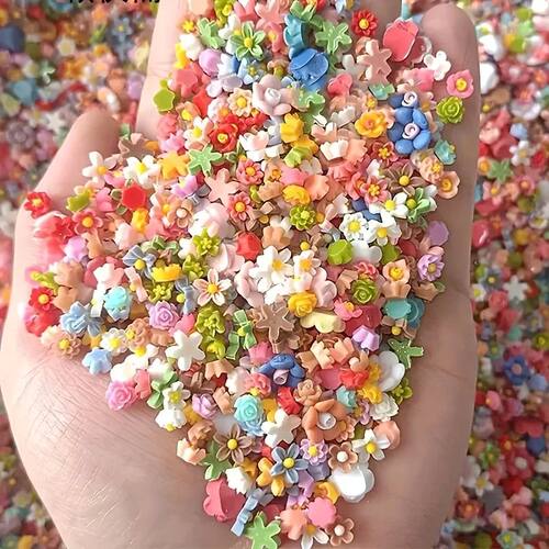 200pcs Mini Flower & Star Bead Assortment - Vibrant Resin Cr