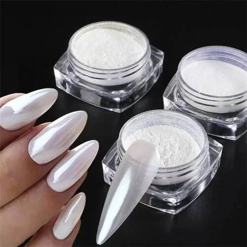 1Box Moonlight Pearl Mirror Nails Powder White Fine Glitters