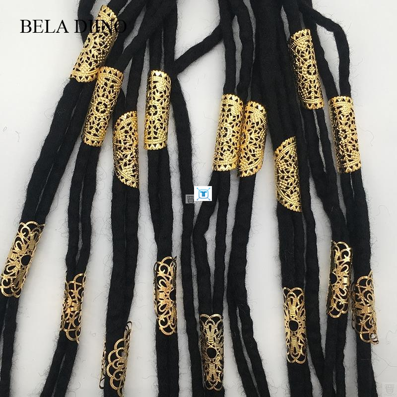 20PCS Round Adjustable Gold Metal Hair Tube Beads Rings Cuff