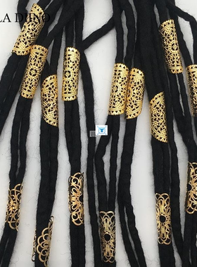 20PCS Round Adjustable Gold Metal Hair Tube Beads Rings Cuff