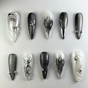 24pcs Black Stiletto Press on Nails Y2k Cat's Eye Design Man