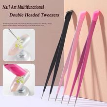 Black/Pink Double Headed Tweezers Stainless Steel Slant Tip