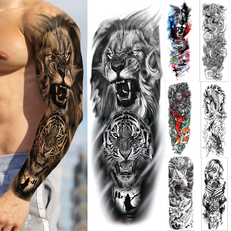 Fake Tattoo Tiger For Men Waterproof Temporary Dragon Flower