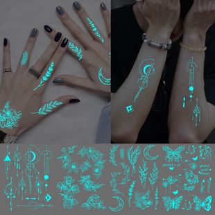 4pcs Blue Luminous Waterproof Temporary Tattoo Sticker Geome