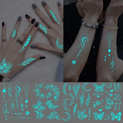 4pcs Blue Luminous Waterproof Temporary Tattoo Sticker Geome