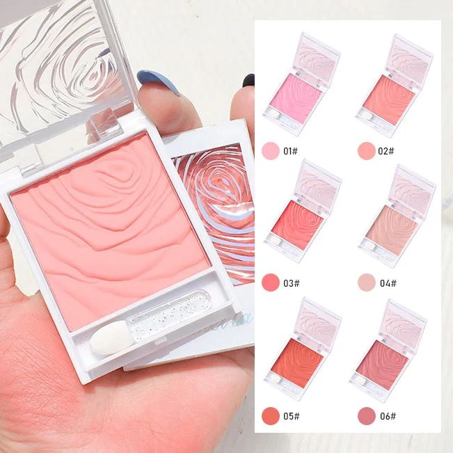 Rose Embossed Blush Palette 6 Colors Cheek Tint Blusher Powd