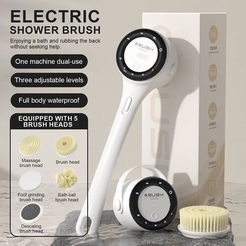NEW Electric Shower Body Cleaning Brush 5 Heads Spinning Spa
