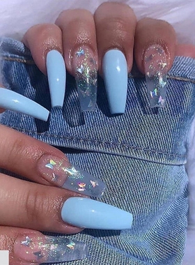 Fake nails overhead with glue coffin artificial nails tips