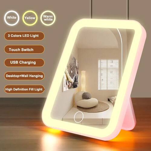 3 Colors LED Vanity Mirror with Touch Screen USB Rechargeabl