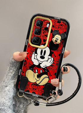 米奇库洛米适用于传音INFINIX Hot 50pro+ 4G手机壳立体可爱潮保护套hot50pro全包边磨砂手绳女软硅胶创意潮