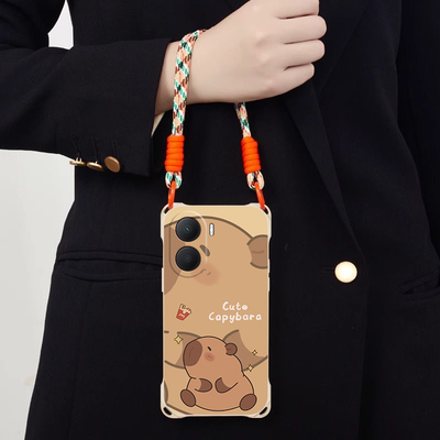 超萌卡皮巴拉适用三星GalaxyA06斜跨手机壳小众日韩卡通可爱少女硅胶时尚男女GalaxyA06个性手绳保护套