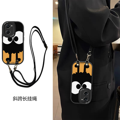 橙色硅胶适用vivoY375G手机壳斜跨Y385G挂绳Y37M5G好看全包Y37Pro少女卡通图案可爱保护壳