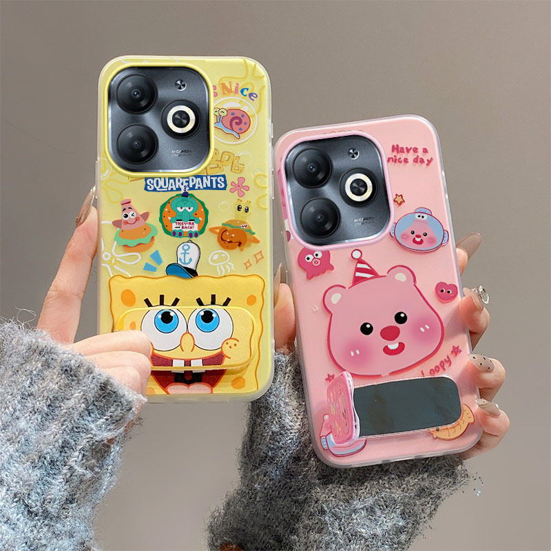 卡通可爱适用于INFINIX Smart8手机壳果冻壳小清新防摔潮流少女创意镜子支架保护套