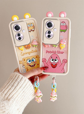 卡通可爱海绵宝宝适用OPPOF25Pro手机壳网红立体耳朵卡通趣味小羊皮软边可爱日韩壳