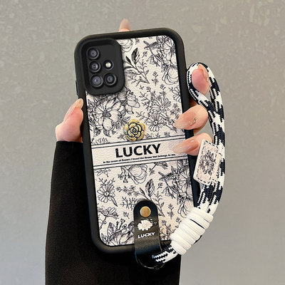 适用三星A51 4G手机壳M40s磨砂3星Α51可爱sanxingm40s手绳盖乐世 a5l保护套创意学生女潮流山茶花小羊皮潮