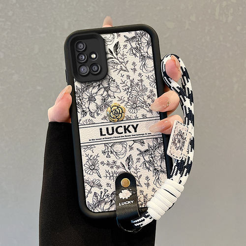 适用三星A51 4G手机壳M40s磨砂3星Α51可爱sanxingm40s手绳盖乐世 a5l保护套创意学生女潮流山茶花小羊皮潮